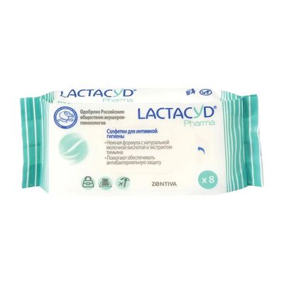 Влажные салфетки LACTACYD 8шт для интимной гигиены Фарма с экстрактом Тимьяна
