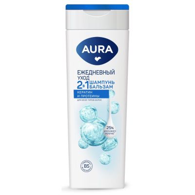 Шампунь для волос AURA 380мл Шампунь 2в1 Ежедневный уход флакон/флиптоп КК/6