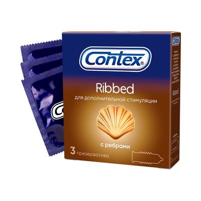Презервативы Contex Ribbed 3шт/уп из натурального латекса текстурированные с ребристой структурой