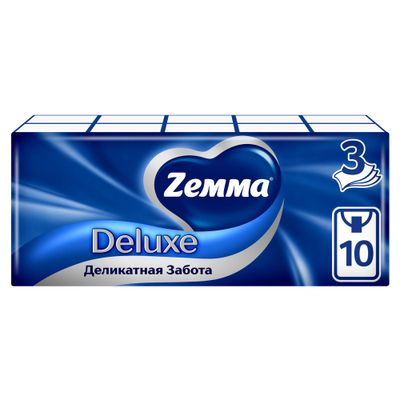 Носовые платки ZEMMA Deluxe10шт 3сл Деликатная Забота (спайка 10шт) *32