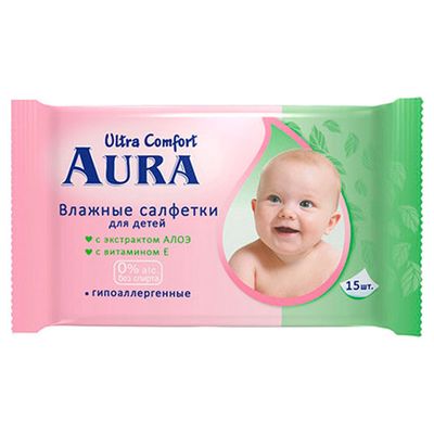 Влажные салфетки для детей AURA ULTRA COMFORT 15шт