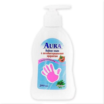 Мыло жидкое AURA Antibacterial 300мл Алоэ Вера ультразащита с антибактериальным эффектом/дозатор