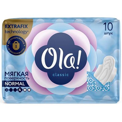 Женские гигиенические прокладки OLA! Classic Wings Singles Normal 10шт толстые Мягкая поверхность с крылышками в индивидуальной уп