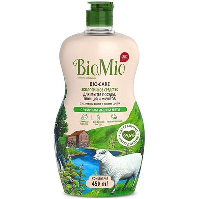 Средство для мытья BIO MIO Bio-Care 450мл посуды, овощей и фруктов Мята, флакон