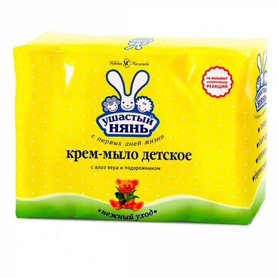 Мыло туалетное УШАСТЫЙ НЯНЬ 4*100г крем-мыло с алоэ вера и подорожником