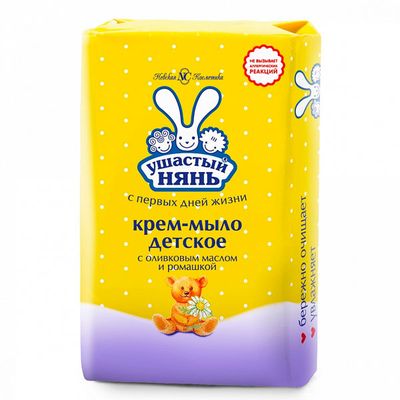 Мыло туалетное УШАСТЫЙ НЯНЬ 90г крем-мыло с оливковым маслом и экстрактом ромашки