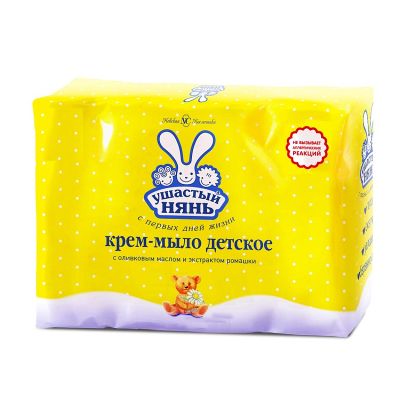 Мыло туалетное УШАСТЫЙ НЯНЬ 4*100г крем-мыло с оливковым маслом и экстрактом ромашки