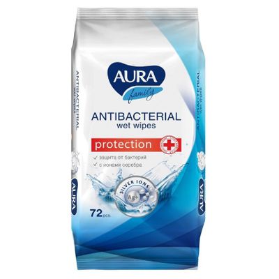 Влажные салфетки AURA Family 72шт для всей семьи с антибактериальным эффектом big-pack*12