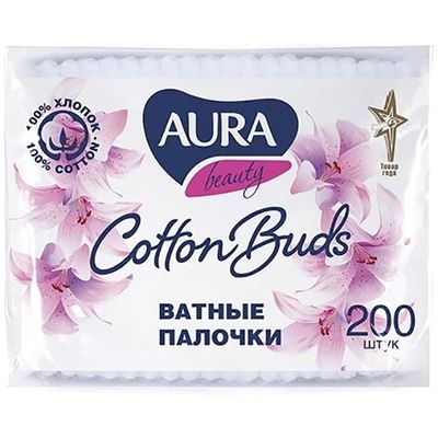Ватные палочки AURA 200шт п/э/48