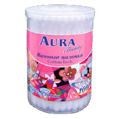 Ватные палочки AURA 100шт стакан круглый/48