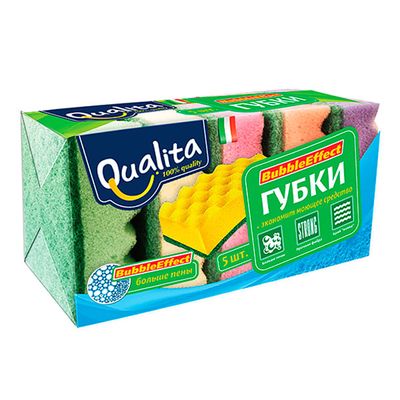 Губки кухонные QUALITA 5шт Bubble для мытья посуды Effect