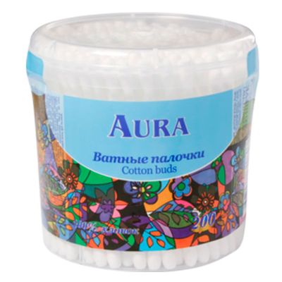 Ватные палочки AURA 200шт стакан круглый/36