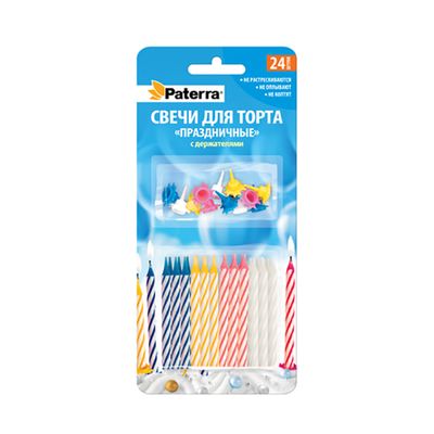 Свечи для торта PATERRA 24шт ПРАЗДНИЧНЫЕ блистер