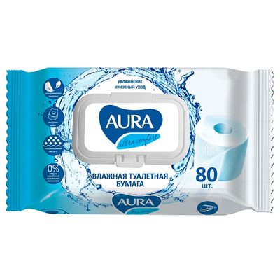 Влажная туалетная бумага AURA Ultra Comfort 80шт с крышкой
