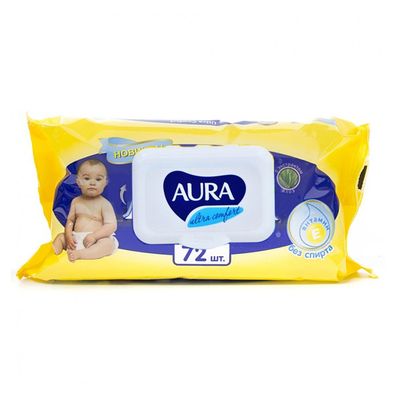 Влажная туалетная бумага AURA Ultra Comfort 50шт с крышкой КК/12