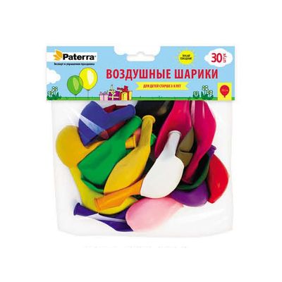 Товары для праздника PATERRA Воздуш. шарики 30 см, разноцв. без рисунка, 30шт.в упак./35