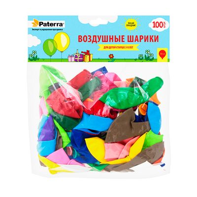 Товары для праздника PATERRA Воздуш. шарики 30 см, разноцв. без рисунка, 100 шт.в упак../10
