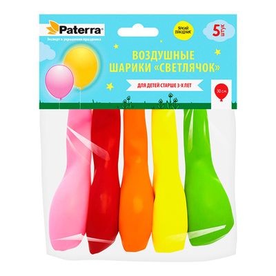 Товары для праздника PATERRA Воздуш. шарики СВЕТЛЯЧОК, 30 см, разноцв. 5шт.в упак./25