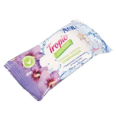 Влажные салфетки AURA TROPIC COCKTAIL 15шт компакт pocket-pack