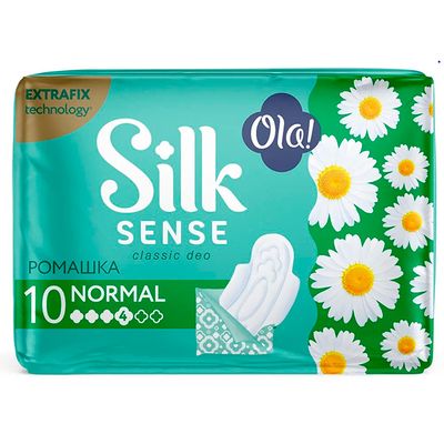 OLA! SILK SENSE Прокладки женские гигиенические впитывающие для нормальных выделений Ромашка в индивидуальной упаковке, уп.10