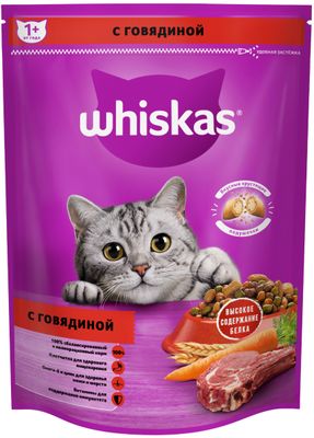 Сухой корм Whiskas для кошек Вкусные подушечки с нежным паштетом, с говядиной, 800г