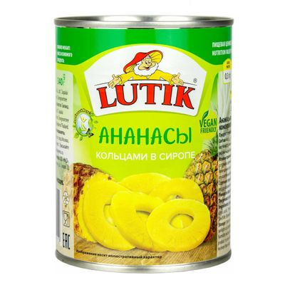 LUTIK Ананас кольцами в сиропе 580мл.*12 ж/б