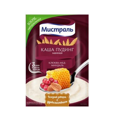 Мистраль Каша пудинг манный Клюква, Мёд, Миндаль 40гр.*12