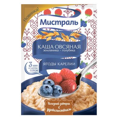 Каша овсяная Мистраль Земляника-Голубика (Ягоды Карелии), 40 г