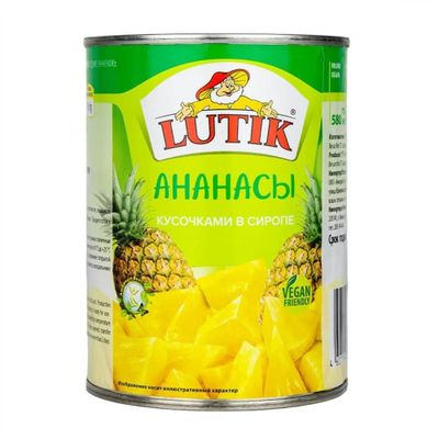 LUTIK Ананас кусочками в сиропе 580мл.*12 ж/б