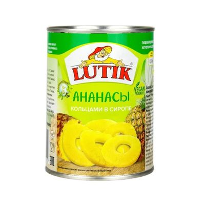 LUTIK Ананас кольцами в сиропе 850мл.*12 ж/б