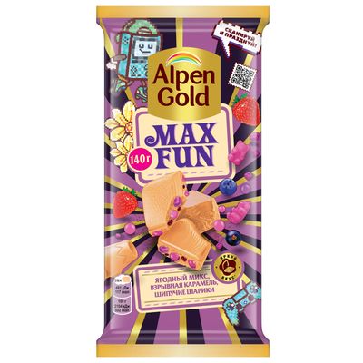 Шоколад Alpen Gold MaxFun Белый ягодный микс со вк.клубн., малины, черн., черн. смород. 15*140г