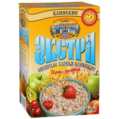 Клинские Овсянные хлопья Экстра (КЛИН) 1кг.*10 (варка 3-5 мин.)