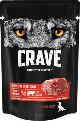 Корм консервированный полнорационный CRAVE для взрослых собак всех пород говядина в соусе, 85г