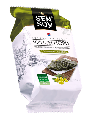 Чипсы Sen Soy Нори Olive из цельной сушено- прессованной морской водоросли рода Порфира пакет 4,5г*18