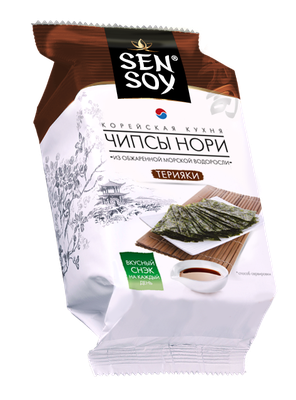 Чипсы Sen Soy Нори Teriyaki из цельной сушено-прессованной морской водоросли рода Порфира пакет 4,5г*18