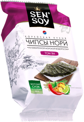 Чипсы Sen Soy Нори Tom Yum из цельной сушено-прессованной морской водоросли рода Порфира пакет 4,5г*18