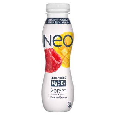 Йогурт питьевой NEO 1,5% Манго-Малина, 260г
