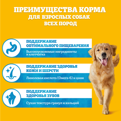 Сухой полнорационный корм PEDIGREE® для взрослых собак всех пород, с говядиной, 13кг