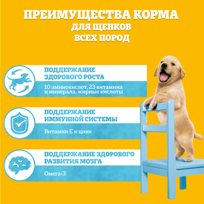 Сухой полнорационный корм Pedigree для щенков всех пород с 2 месяцев с курицей, 13кг