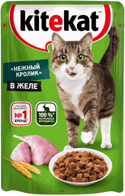 Влажный корм Kitekat для взрослых кошек со вкусом кролика в желе «Нежный кролик», 28х85г