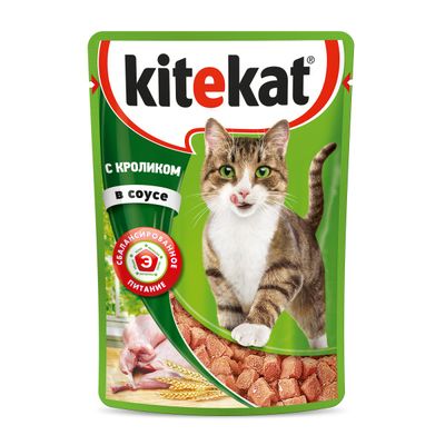 Влажный корм Kitekat для взрослых кошек со вкусом кролика в соусе «Нежный кролик», 28х85г