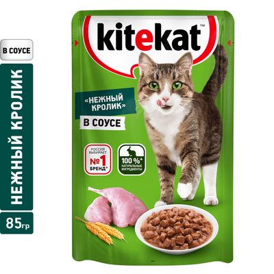 Влажный корм Kitekat для взрослых кошек со вкусом кролика в соусе «Нежный кролик», 28х85г