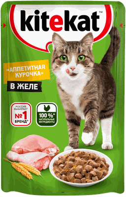 Влажный корм Kitekat для взрослых кошек со вкусом курицы в желе Аппетитная курочка, 85г