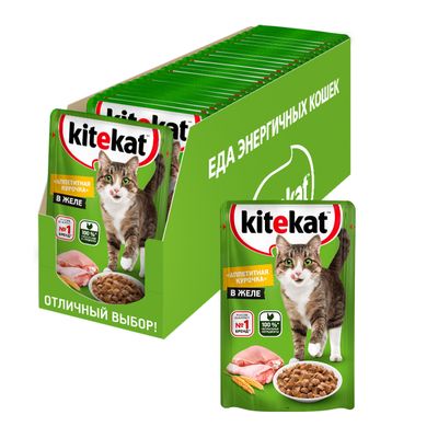 Влажный корм Kitekat для взрослых кошек со вкусом курицы в желе Аппетитная курочка, 85г