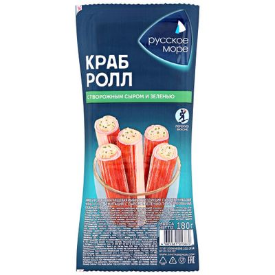 Палочки крабовые Русское море Краб-ролл имит с сыром и зеленью пастер охл 180