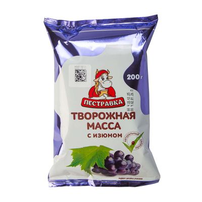 Масса Творожная Пестравка  с изюмом 18% 200г Флоу-пак