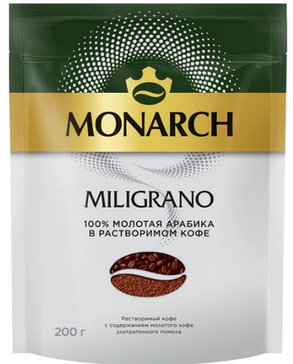 Кофе Monarch Miligrano натуральный растворимый с добавлением молотого 200г
