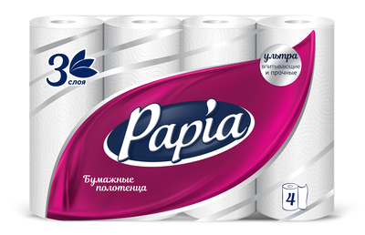 Полотенца бумажные Papia 3-х слойные 4 рулона