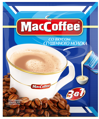 Напиток MacCoffee кофейный растворимый (3 в 1) со вкусом сгущенного молока м/уп 20г*50шт*10 лента