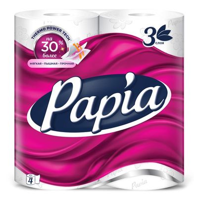 Туалетная бумага Papia 3 слоя, 4 рулона*14